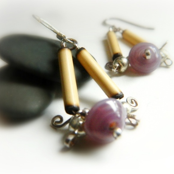 Sterling Silver Bamboo Earrings - Picture 3 of 4